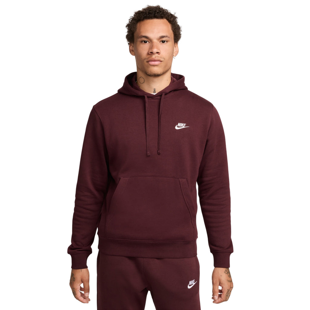 Men's Nike Sportswear Burgundy Crush | White Club Fleece Pullover Hoodie (BV2654 652)