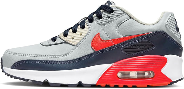 Big Kid's Nike Air Max 90 LTR Lt Smoke Grey/Bright Crimson (CD6864  021)