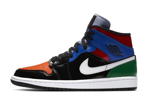 Women's Jordan 1 Mid Multi Patent Leather Black/White-Multi (CV5276 001)