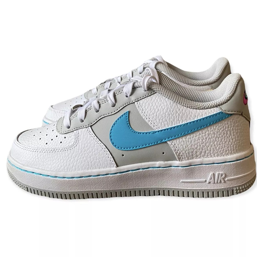 Big Kid's Nike Air Force 1 LV8 EMB White/Turquoise Blue-Grey Fog (DJ9993 100)