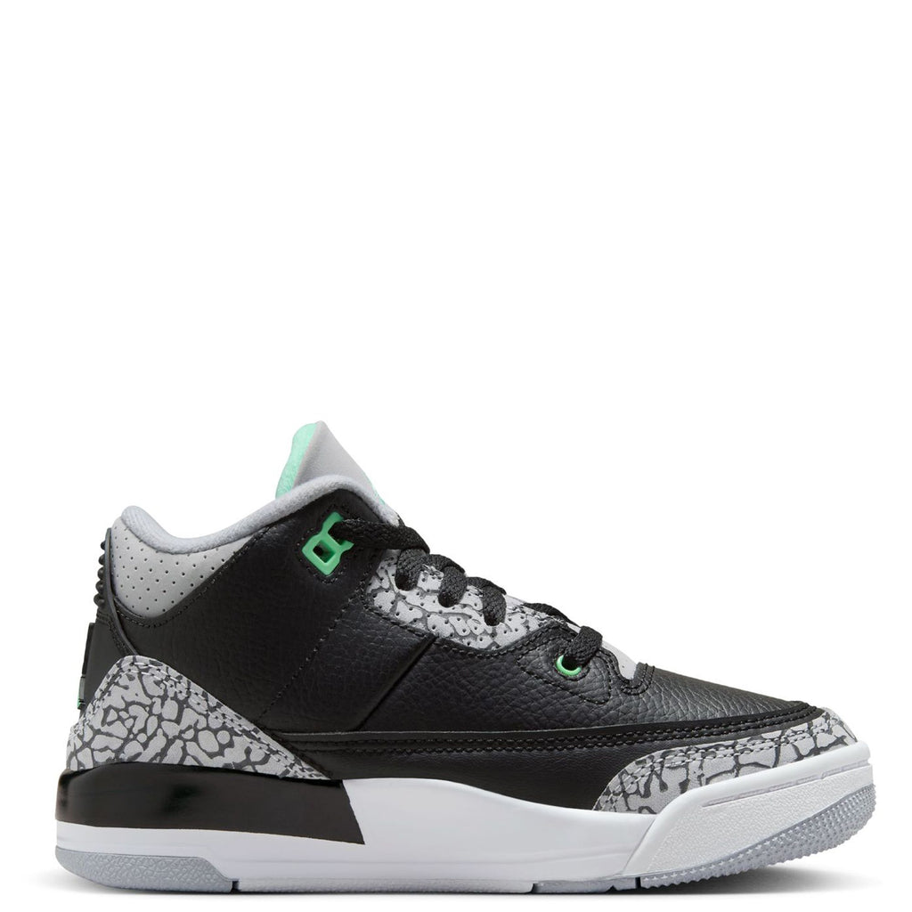 Little Kid's Jordan 3 Retro Black/Green Glow-Wolf Grey (DM0966 031)