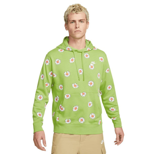 Men's Nike Vivid Green NSW Essentials+ AOP Floral Daisy French Terry Pullover Hoodie