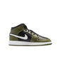 Big Kid's Jordan 1 Mid Black/White-Medium Olive (DQ8423 092)