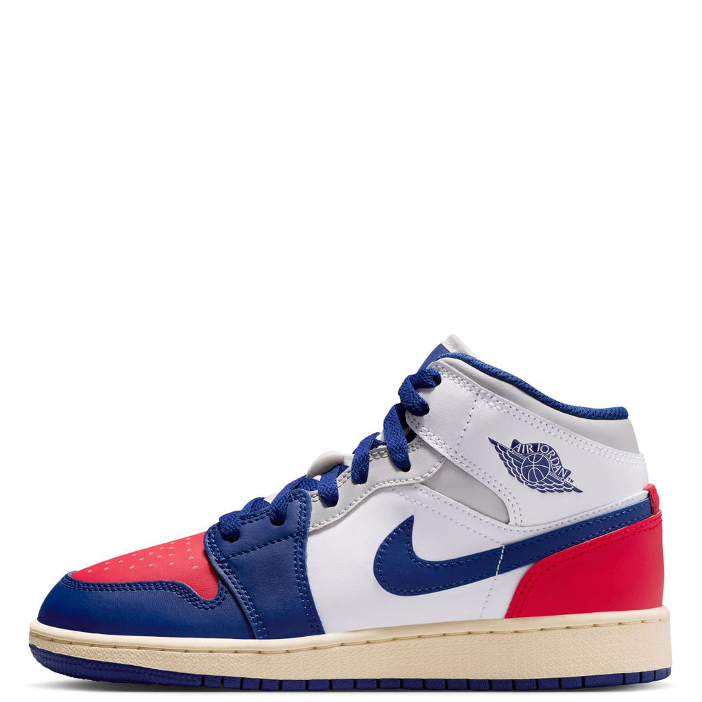Big Kid's Jordan 1 Mid White/Deep Royal Blue (DQ8423 102)