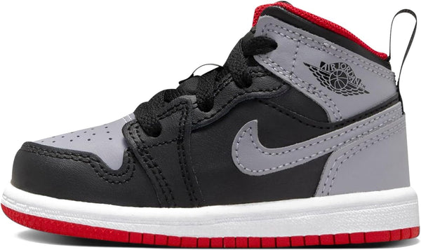 Toddler's Jordan 1 Mid Black/Cement Grey-Fire Red (DQ8425 006)