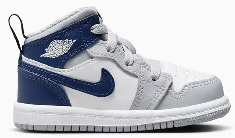 Little Kid's Jordan 1 Mid White/Midnight Navy-Wolf Grey (DQ8424 104)