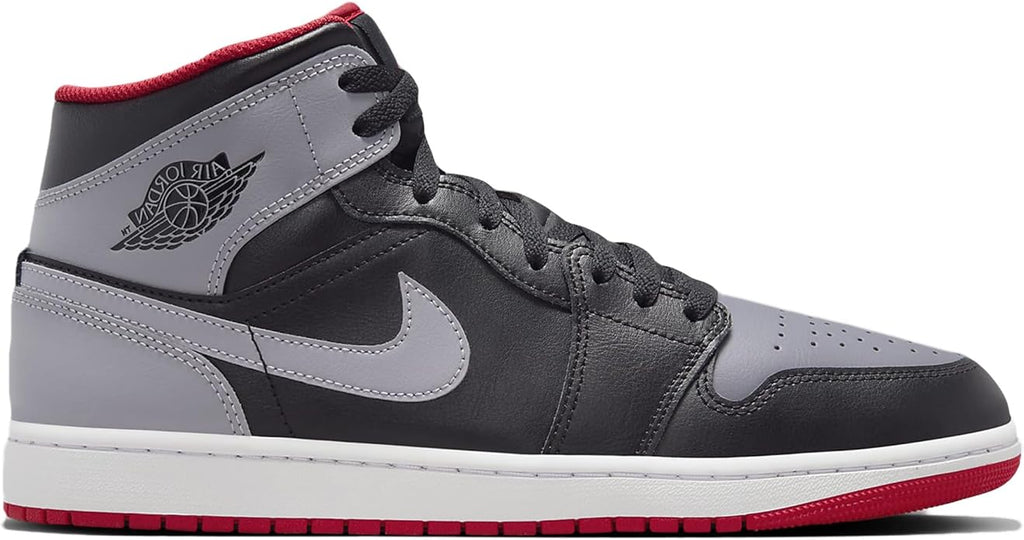 Men's Jordan 1 Mid Black/Cement Grey-Fire Red (DQ8426 006)