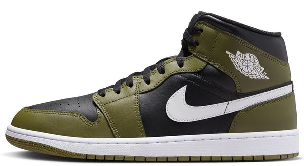 Men's Jordan 1 Mid Black/White-Medium Olive-Sail (DQ8426 092)