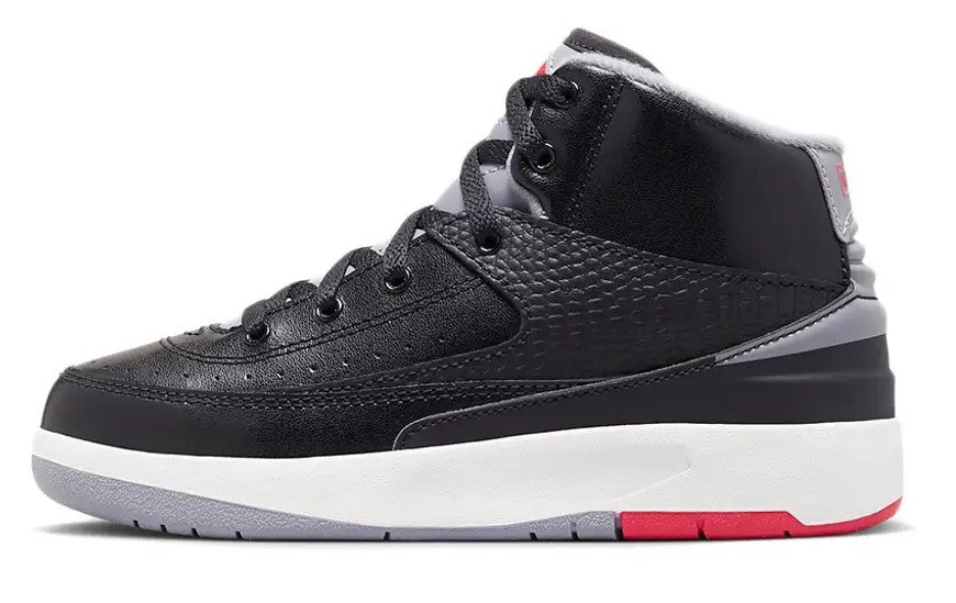 Little Kid's Jordan 2 Retro Black/Cement Grey-Fire Red (DQ8564 001)