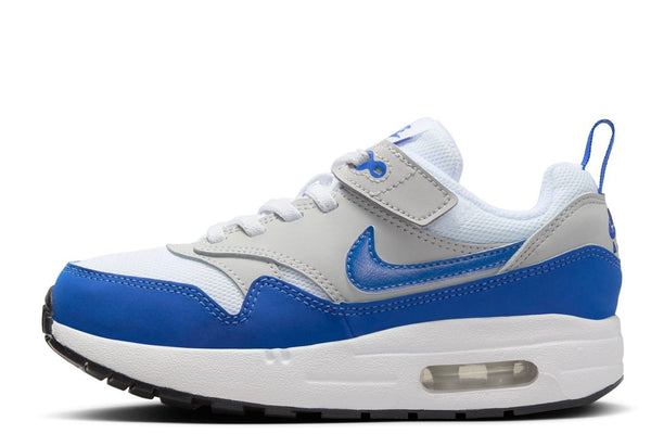 Little Kid's Nike Air Max 1 EasyOn White/Game Royal-Neutral Grey (DZ3308 104)