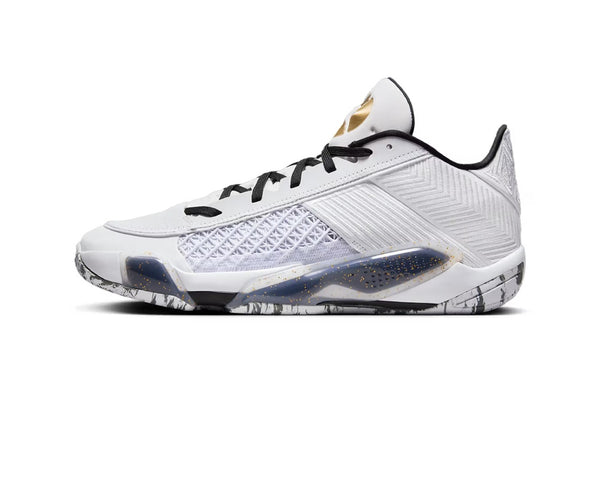 Men's Jordan XXXVIII Low White/Metallic Gold-Black (FD2326 007)