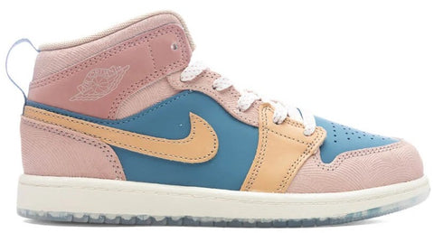 Little Kid's Jordan 1 Mid SS Aegean Storm/Hemp-Pink Oxford (FN7495 400)