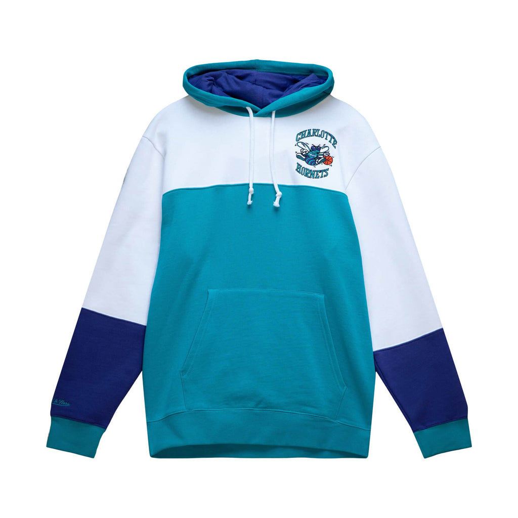 Men's Mitchell & Ness Blue/White NBA Charlotte Hornets Fusion Fleece 2.0 Pullover Hoodie