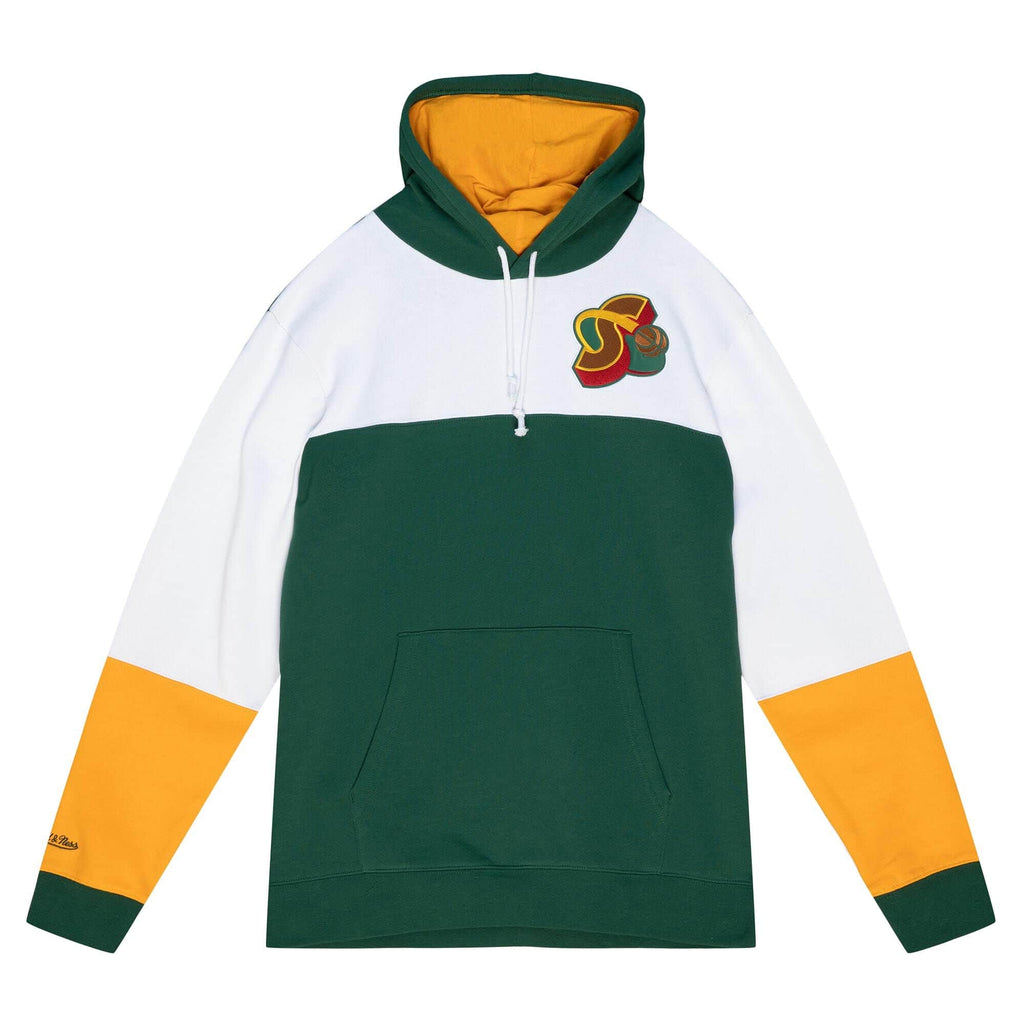 Men's Mitchell & Ness Green/White NBA Seattle Supersonics Fusion Fleece 2.0 Pullover Hoodie