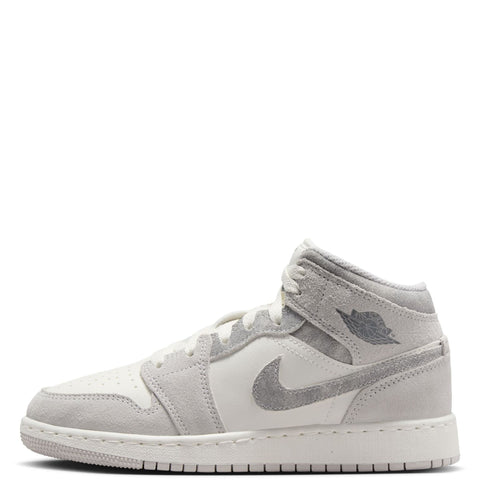 Big Kid's Jordan 1 Mid SE Neutral Grey/Smoke Grey-Sail (FQ8088 002)