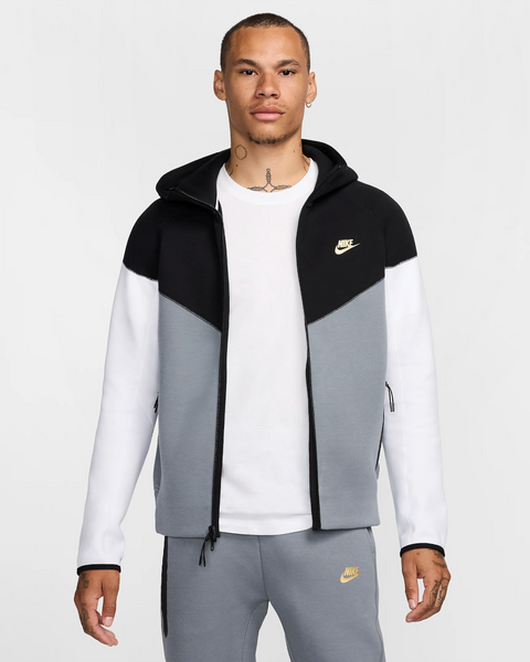 Men's Nike Sportswear Tech Fleece Hoodie Black/Cool Grey/White/Metallic Gold (FZ4909 011)