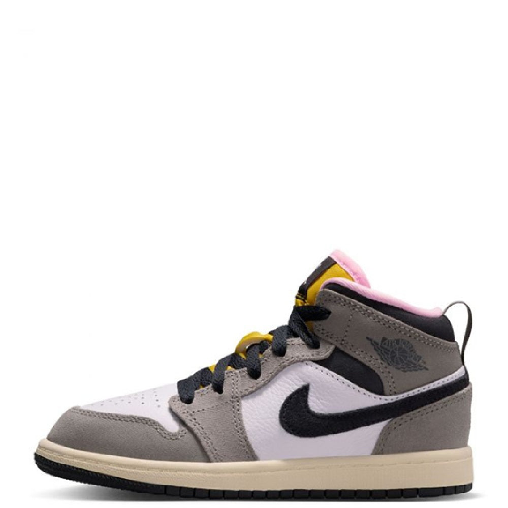 Little Kid's Jordan 1 Mid SE White/Oil Grey-Cave Stone (HQ2013 100)