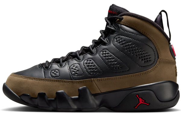 Big Kid's Jordan 9 Retro Black/True Red-Light Olive (HV4574 030)