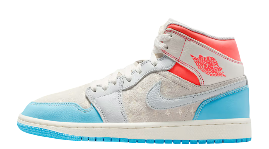 Women's Jordan 1 Mid Sail/Blue Chill-Hot Lava (IM7420 133)