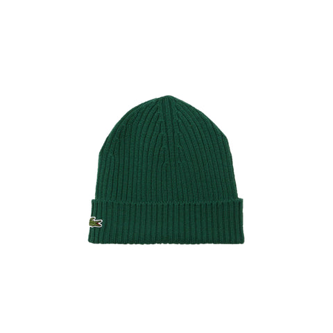 Men's Lacoste Green Ribbed Wool Beanie - OSFA