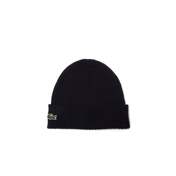 Men's Lacoste Navy Blue Ribbed Wool Beanie - OSFA
