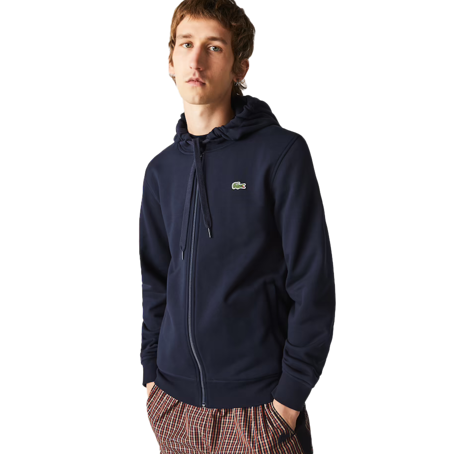 Men's Lacoste Navy Blue/Navy Blue Sport Lightweight Bi-Material Hoodie