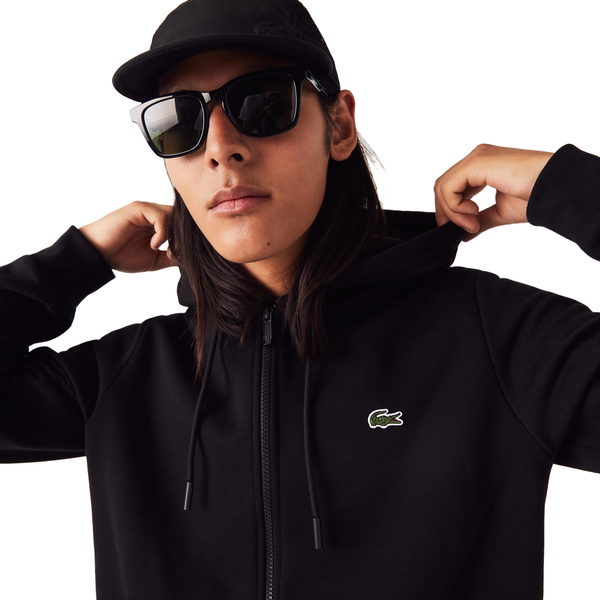 Men's Lacoste Black Kangaroo Pocket Fleece Hoodie Sweatshirt