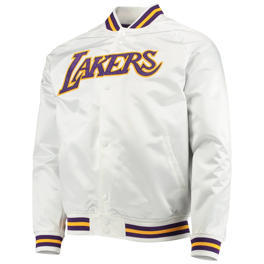 Men's Mitchell & Ness NBA Los Angeles Lakers White Lightweight Satin Jacket