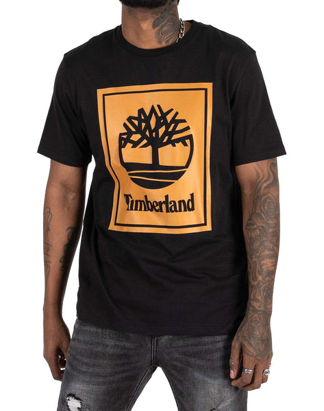 Men's Timberland Black/Wheat Boot SS Stack Logo T-Shirt
