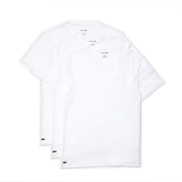 Men's Lacoste White Essentials 3-Pack V-Neck T-Shirts
