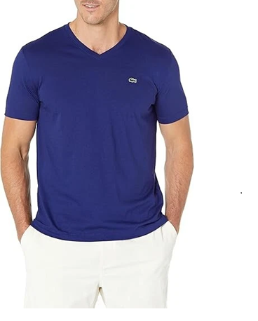 Men's Lacoste Short Sleeve Jersey Pima Reg Fit V Neck T-Shirt Ocean