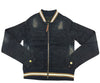 A. Tiziano Navy Terry Full-Zip Distressed Denim Jacket