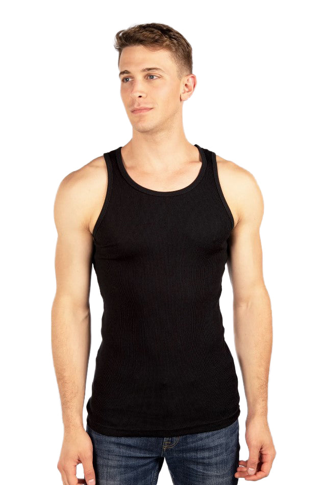 Men's City Lab Black Cotton Ribbed Tank Top