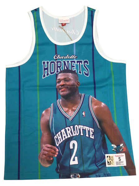 Mitchell & Ness Hi-Res Blue NBA Charlotte Hornets Johnson Sublimated Tank