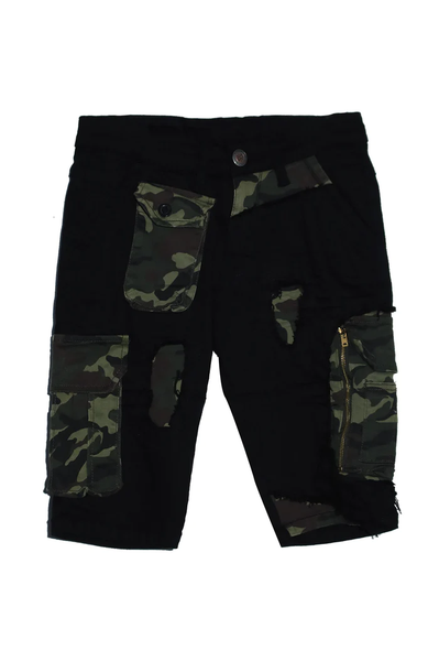 Men's Copper Rivet Black Cargo Pocket Window Denim Shorts