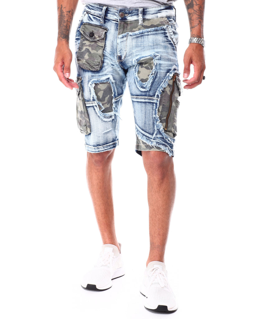 Men's Copper Rivet Light Sand Blue Cargo Pocket Window Denim Shorts