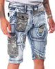 Men's Copper Rivet Light Sand Blue Cargo Pocket Window Denim Shorts