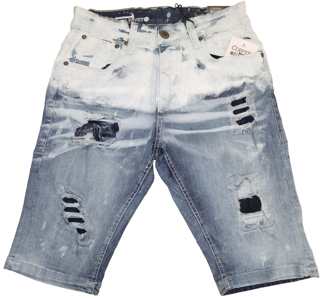 Men's Copper Rivet Light Sand Blue Bleached Washed Denim Shorts
