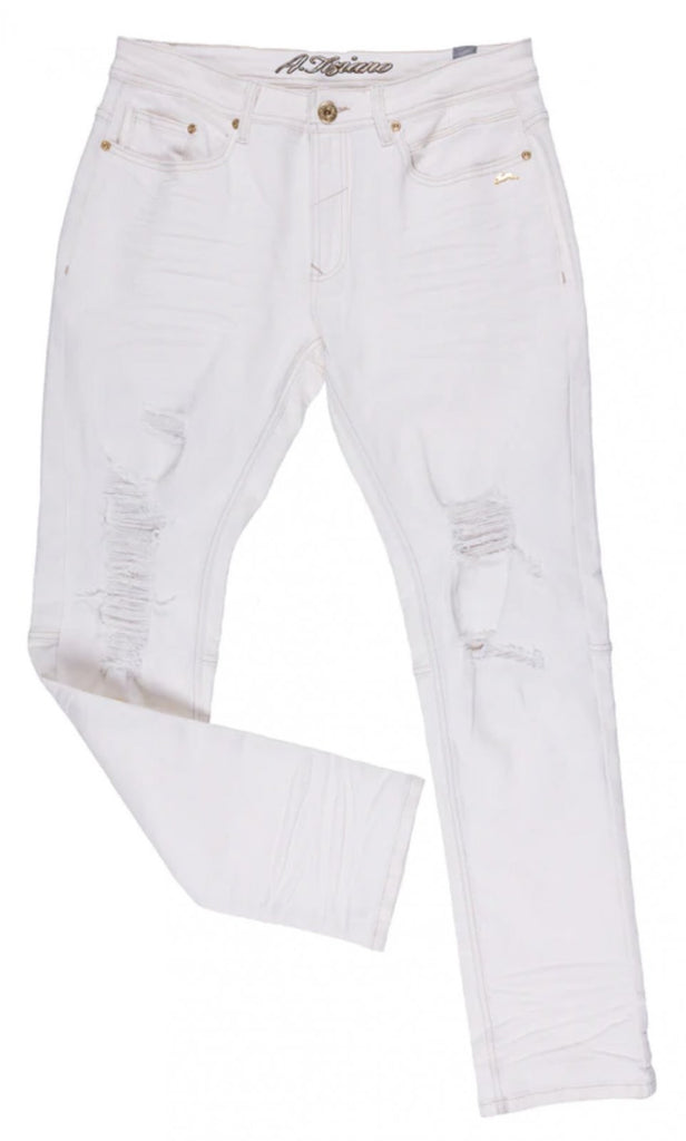 Men's A. Tiziano Creme Terry Twill Jeans with Rips