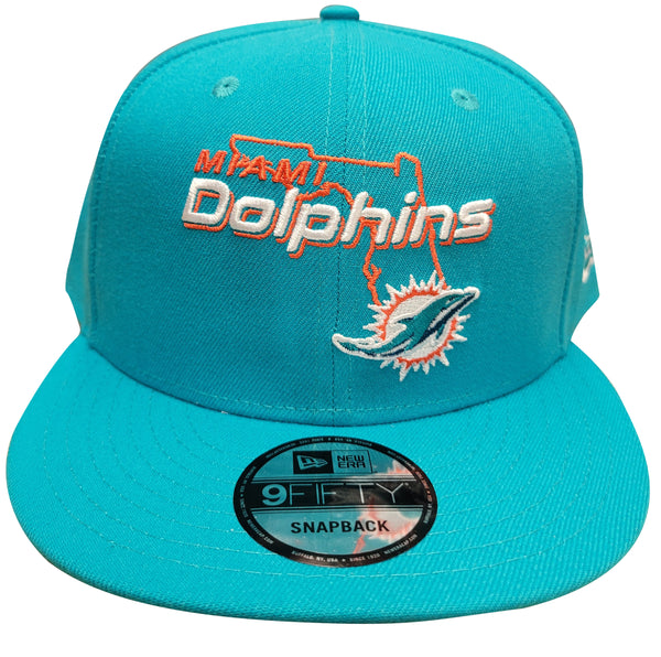 Men's New Era 9Fifty NFL Miami Dolphins Teal/Orange Logo State Snapback (60183352) - OSFM