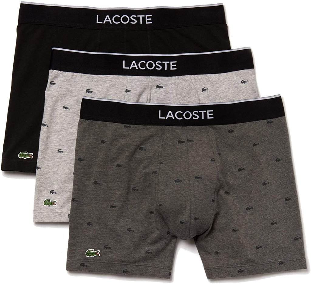 Mens Lacoste Black/Pitch Chine/Silver 3-Pack Boxer Briefs