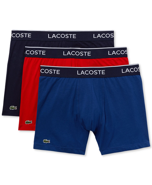 Men's Lacoste Navy/Red/Blue Lettered Waist Stretch 3-Pack Boxer Briefs