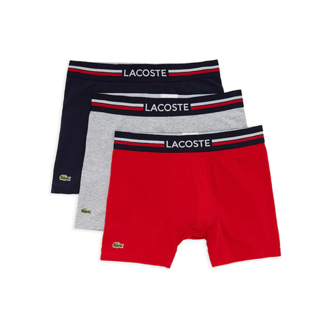 Men's Lacoste Navy Blue/Silver Chine/Red 3-Pack Boxer Briefs