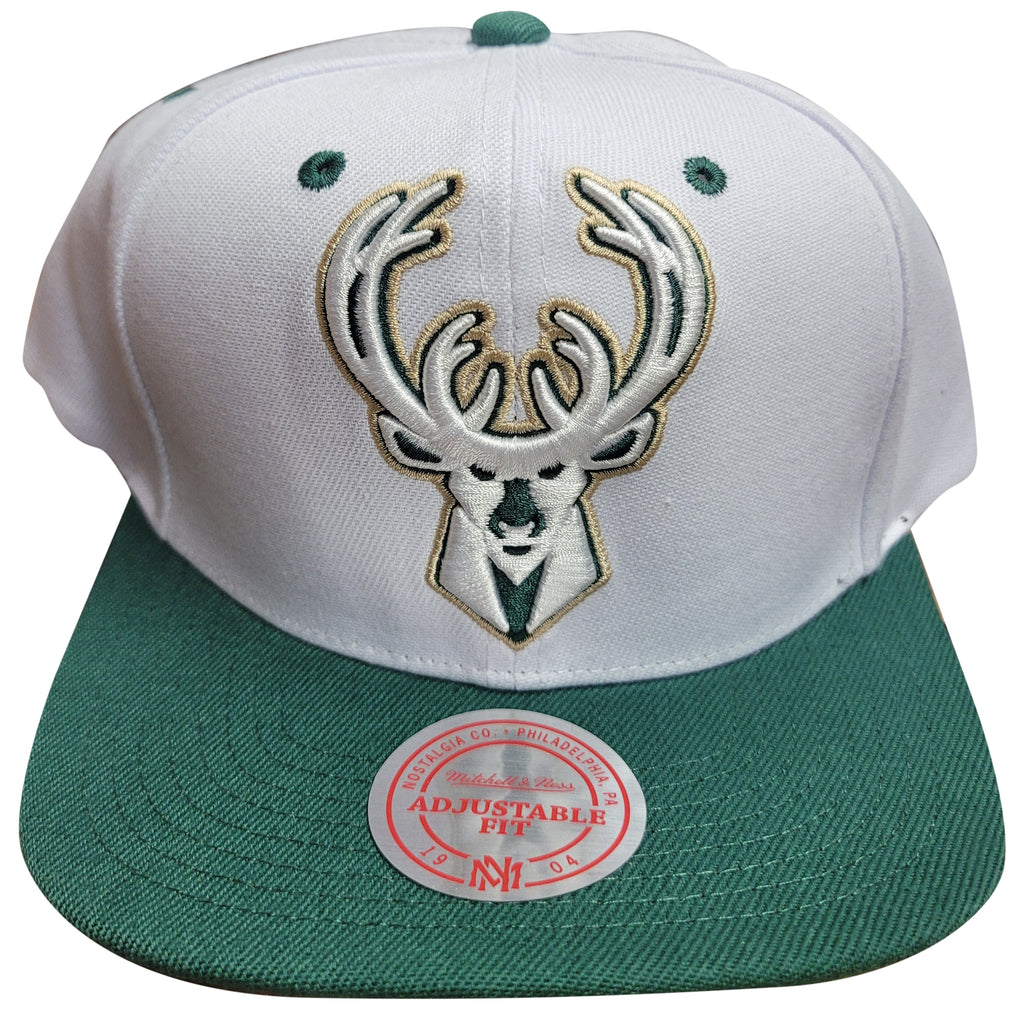 Mitchell & Ness White/Green NBA Milwaukee Bucks XL Pop Team Snapback - OSFA
