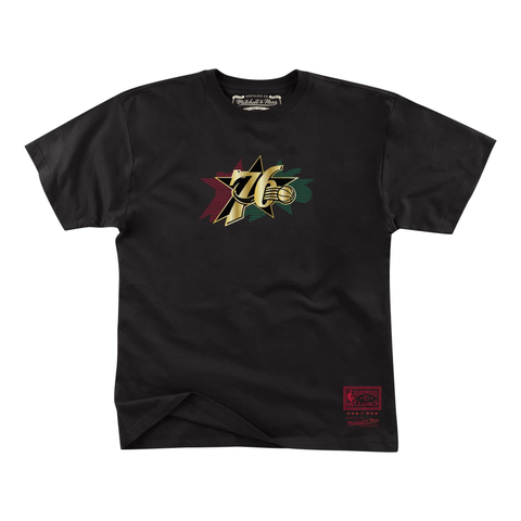 Mitchell & Ness Black NBA Philadelphia 76ers Neapolitan Wrapped Gold T-Shirt