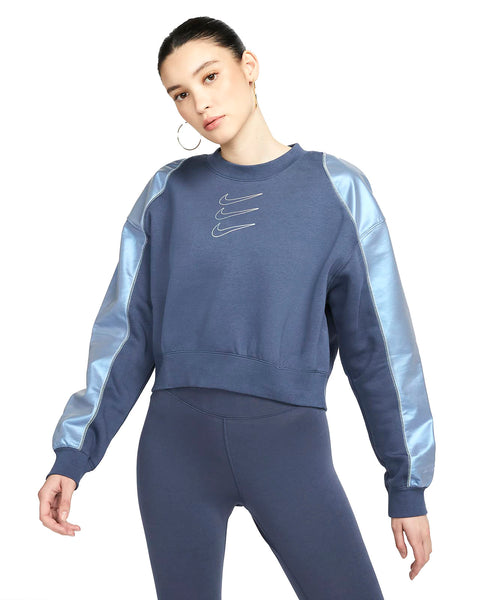 Women's Nike Blue Triple Swoosh Crop Sweatshirt