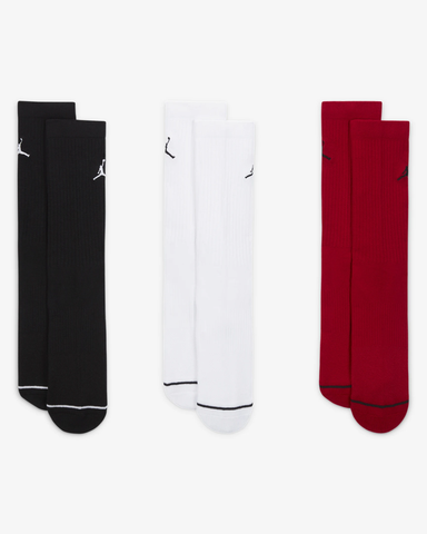 Men's Jordan Jumpman 3-Pack Crew Socks - Black/White/Red (DX9632 902) -