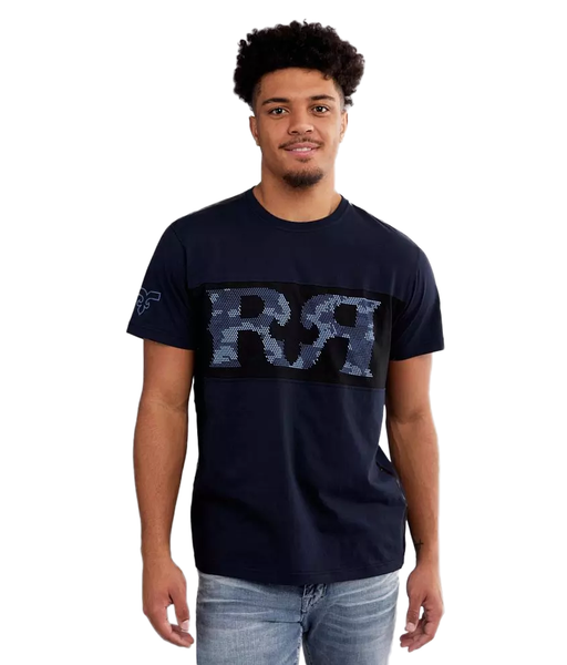 Rock Revival Blue Colorblock Raised Camo Print T-Shirt