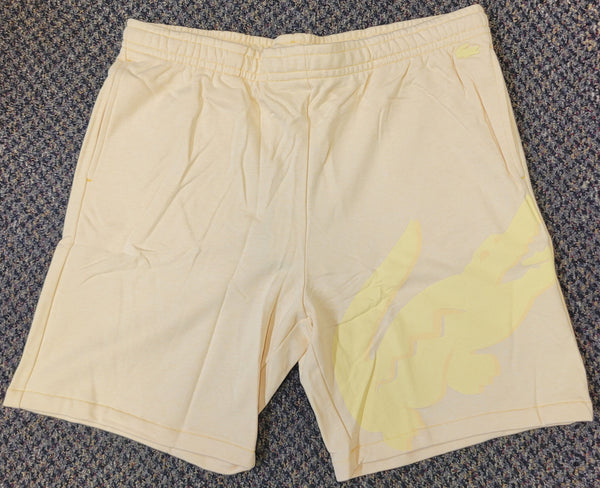 Men's Lacoste Yellow Oversized Crocodile Print Organic Cotton Fleece Shorts