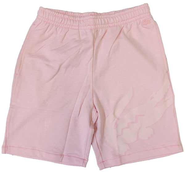 Men's Lacoste Pink Oversized Crocodile Print Organic Cotton Fleece Shorts